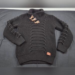 LCR Black Edition Cable Knit Toggle Sweater Mens Large Black Pullover Wool Blend